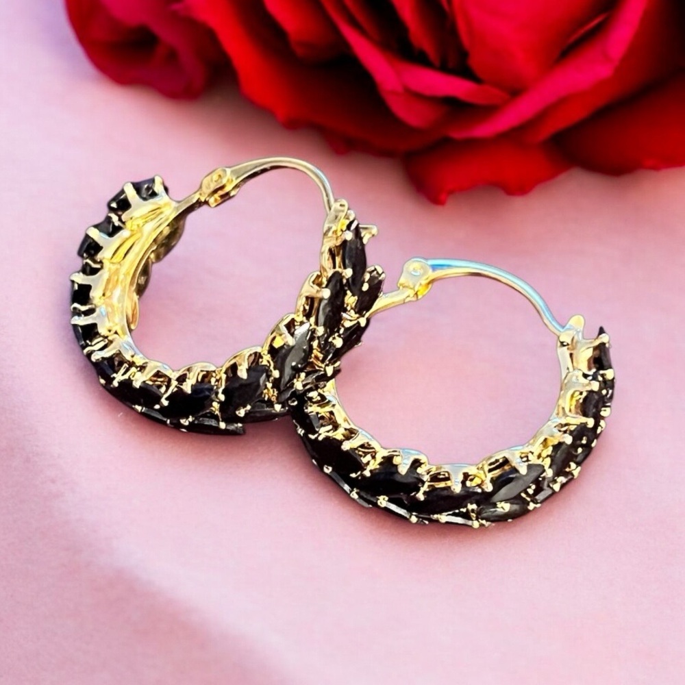 Gold and Black Cubic Zirconia Hoop Earrings